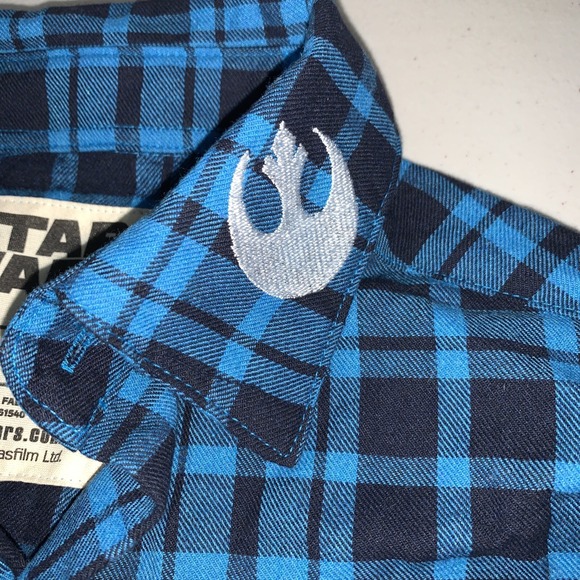 Cakeworthy Disney Star Wars May The Force Blue Plaid Flannel LS Button Up Med - Picture 3 of 10